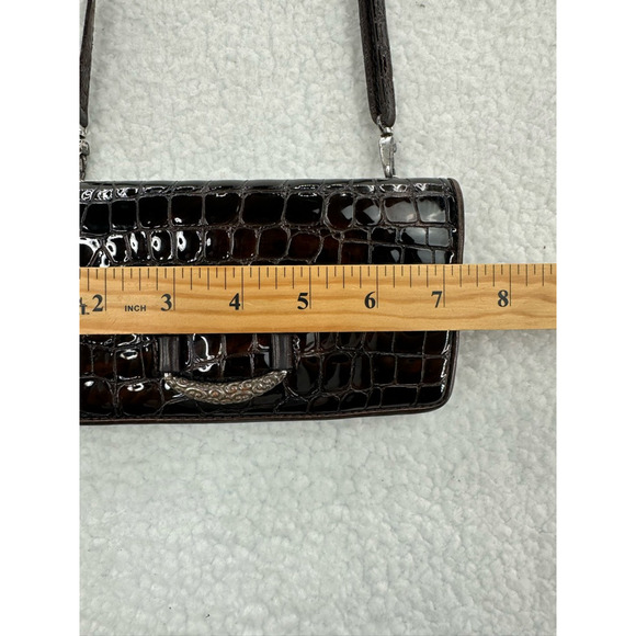 Brighton Womens Crossbody Bag Brown Patent Crocodile Print Snap Flap Card Slot M - Picture 7 of 12